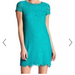 🩵 Laundry by Shelli Segal Green Blue Lace Overlay Short Sleeve Dress 🩵